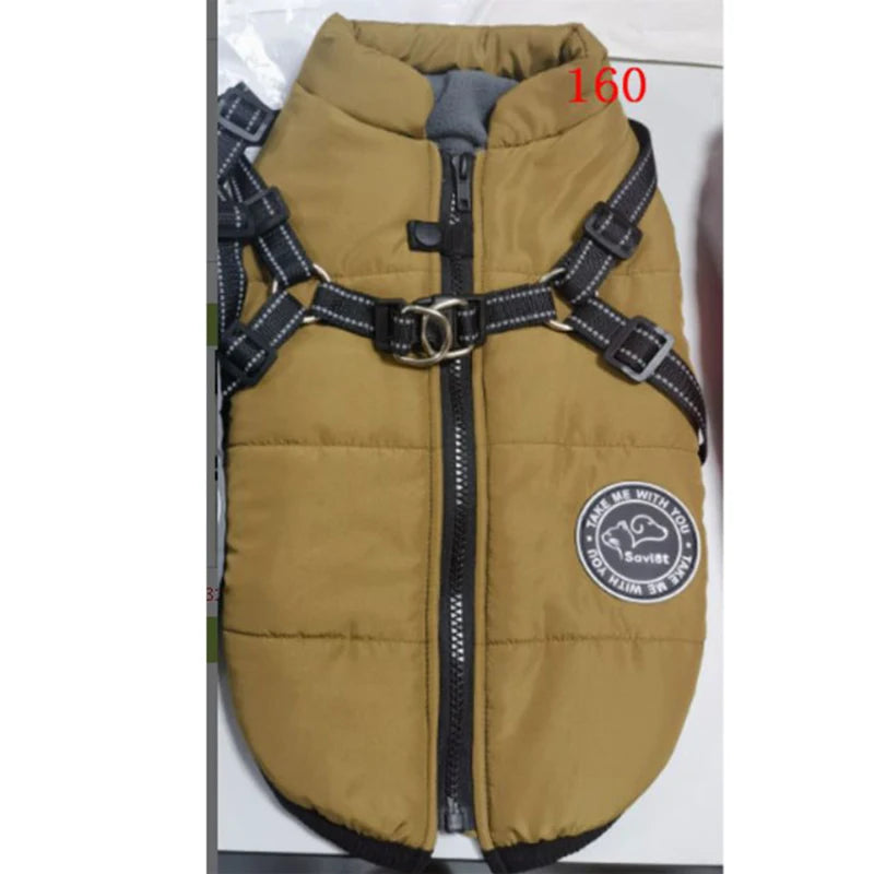 Winter Warm Dog Jacket Waterproof Pet Coat for Small Large Dog Clothes Fleece with Harness Puppy Vest Chihuahua Labrador Costume