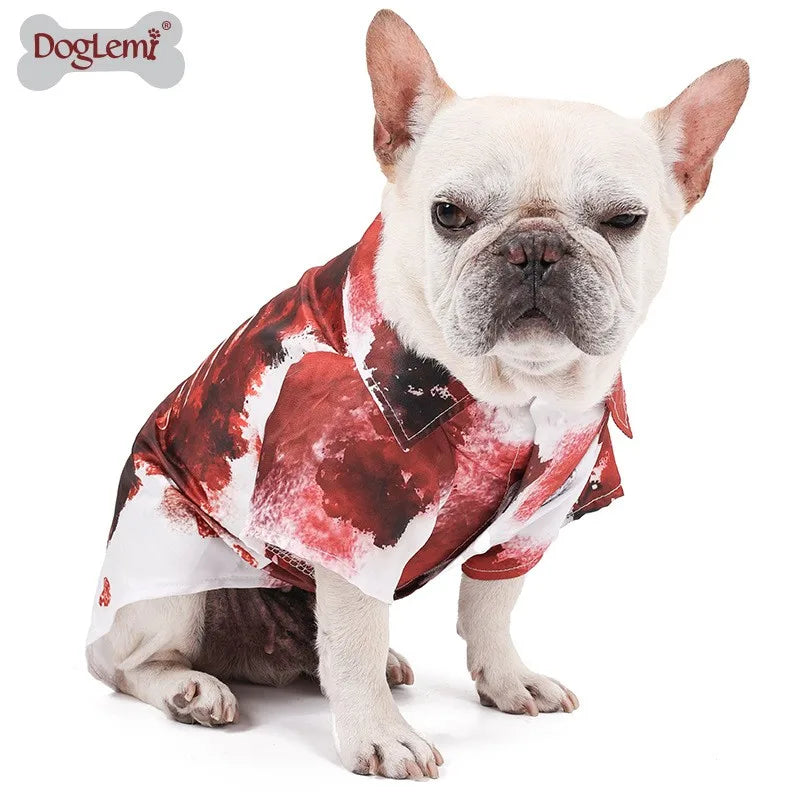 Ripped Shirt Dog Costume Zombie Pet Outfit Halloween Horror Party Funny Animal Dress Up Spooky Canine Cosplay